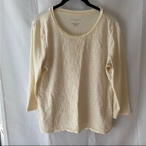 NWOT Talbots top cotton in cream w/ overlay lace. SZ M Very soft